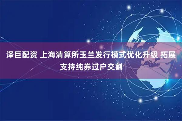 泽巨配资 上海清算所玉兰发行模式优化升级 拓展支持纯券过户交割