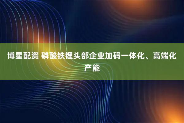 博星配资 磷酸铁锂头部企业加码一体化、高端化产能